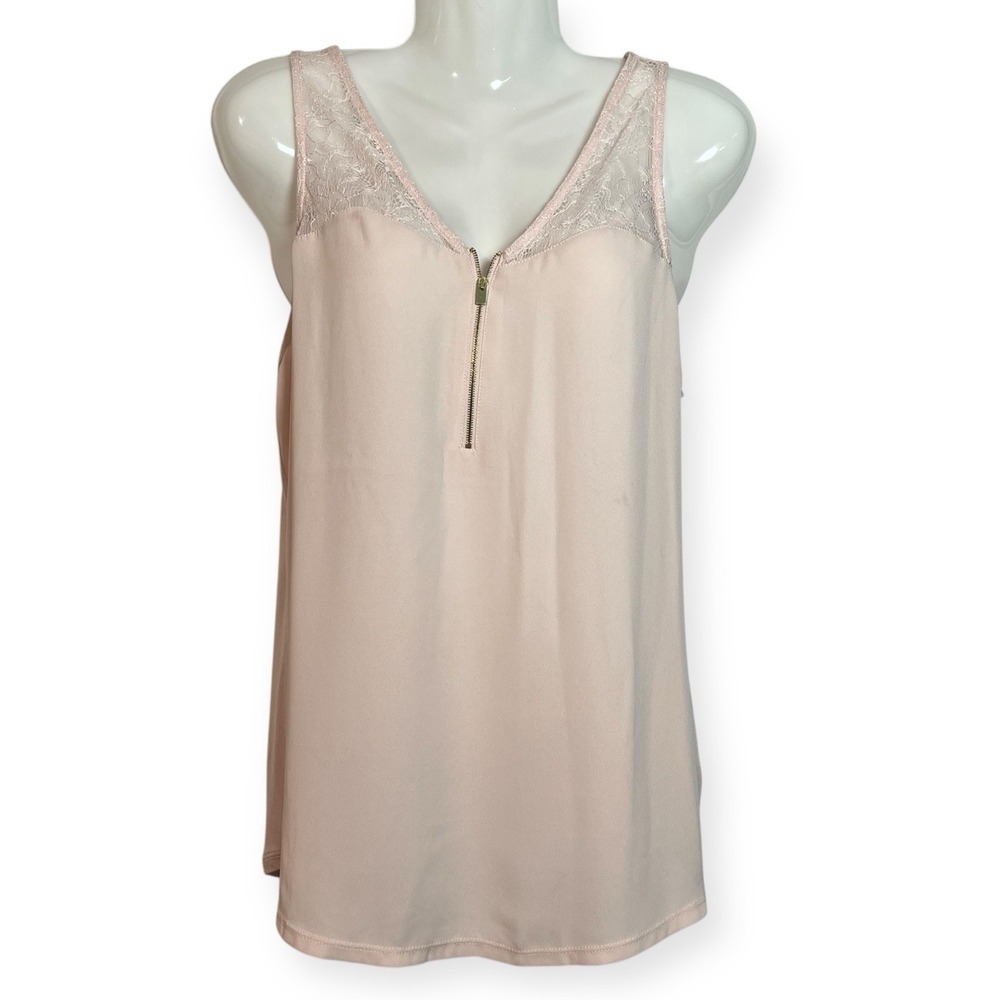 Express Women's Blush Pink Lace Tank Top Gold Zipper Med Clean Girl Feminine B